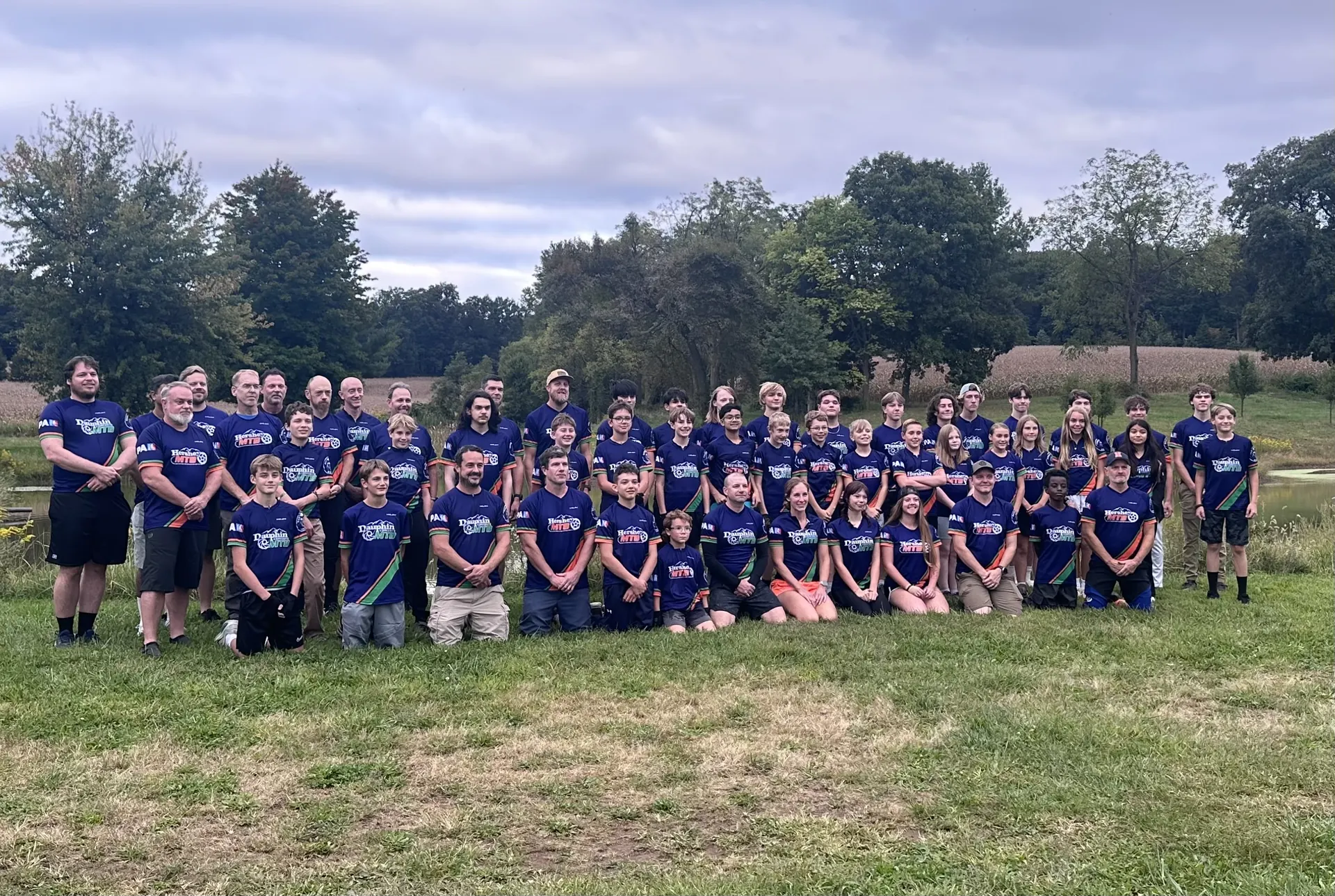 Hershey MTB and Dauphin Composite riders and coaches gather for the 2026 team photo.